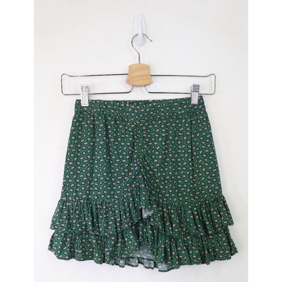 Scotch &‎ Soda Ruffled Skirt Tiered Abstract Animal Print Mini Green Navy Beige - Picture 1 of 6